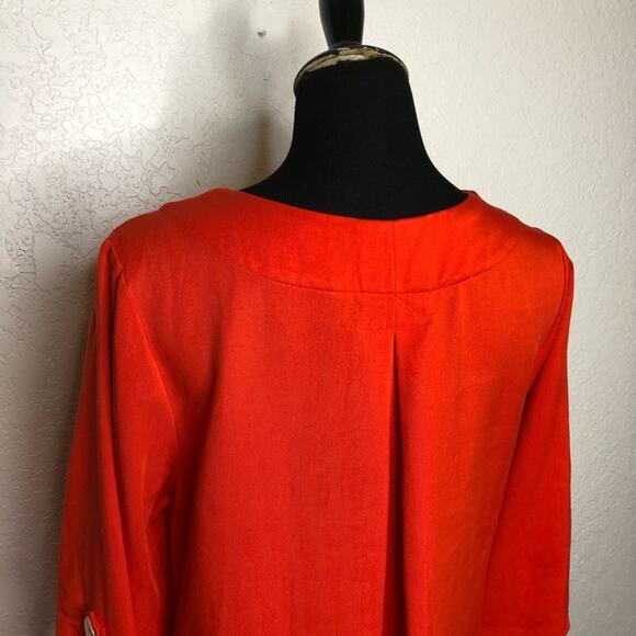 Soft Surroundings red orange button hem roll tab sleeve tunic top size Medium - Picture 11 of 15